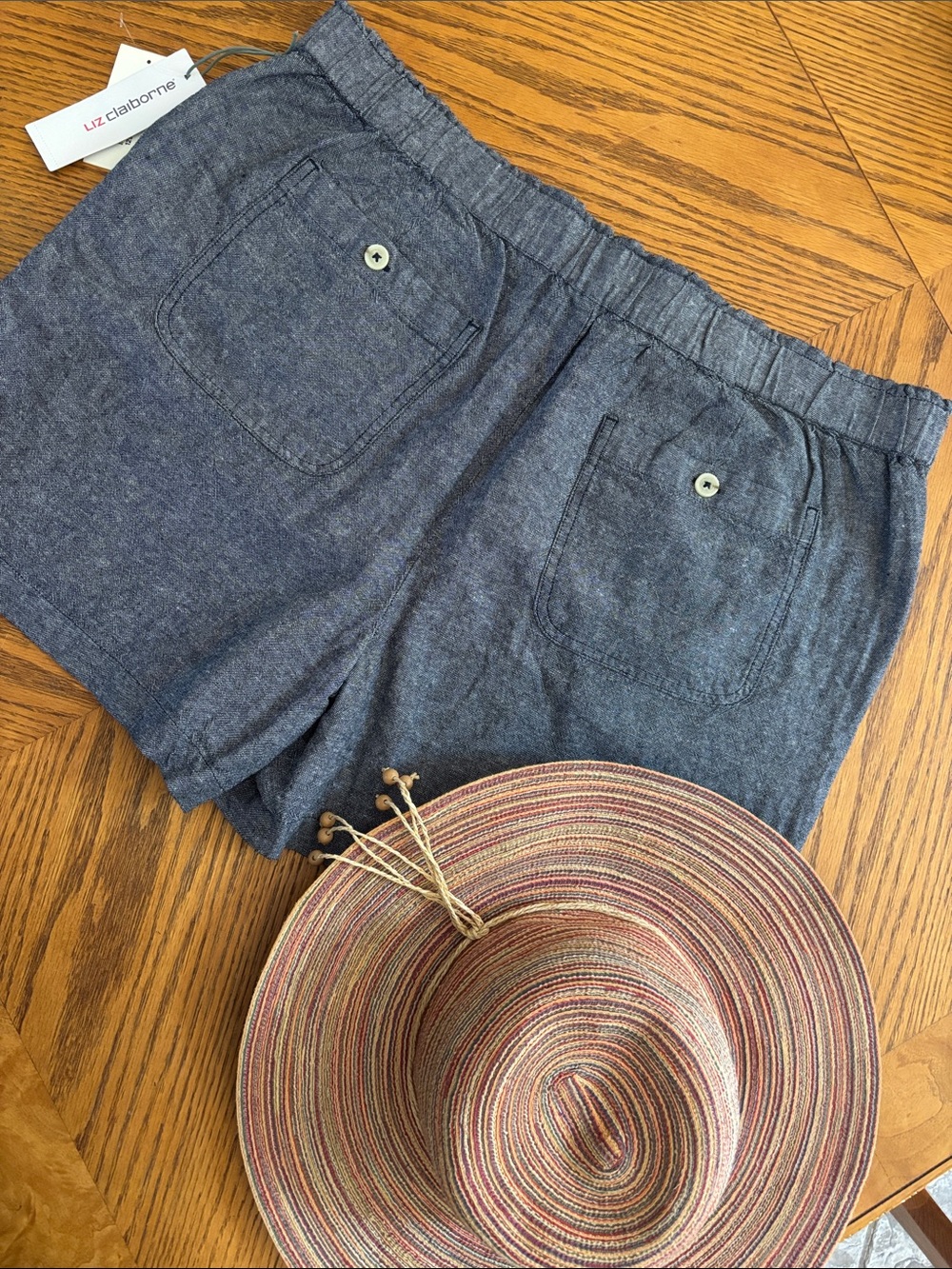 NWT Chambray Linen blend 4 Pockets Liz Claiborne Blue High Waist Shorts XL XXL